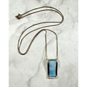 Sterling Silver Necklace with Sky Blue Stone in Curved Sterling Pendant - 20"